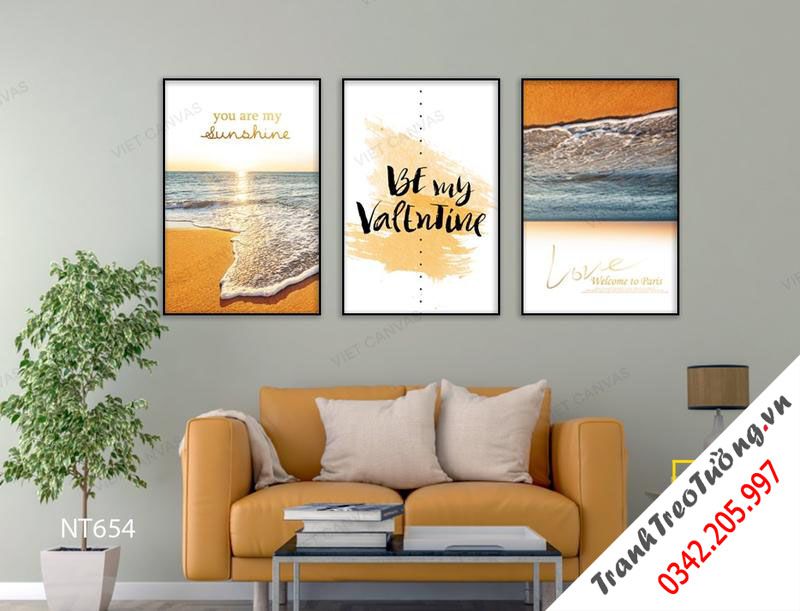 Bộ 3 Tranh Bãi Biển Và Quotes Be My Valentine