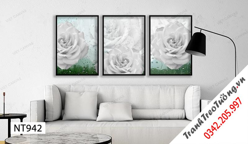 Bộ 3 Tranh Bông Hồng Trắng Quý Phái