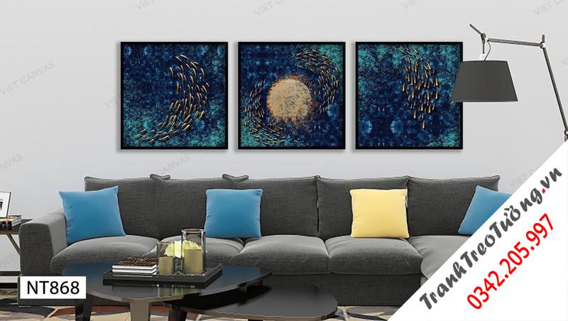 Bộ 3 Tranh Đàn Cá Bên Ánh Trăng