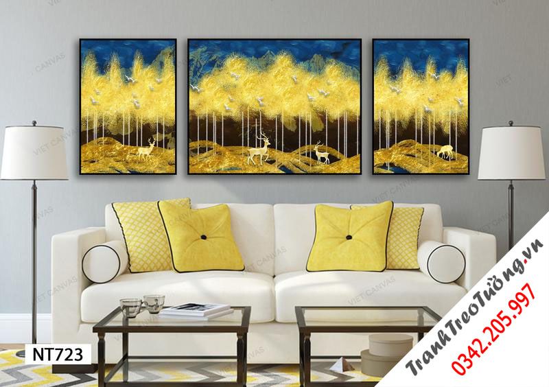 Bộ 3 Tranh Hươu Trong Rừng Vàng