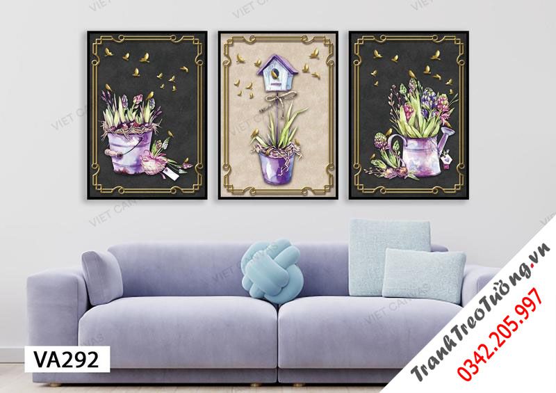 Bộ 3 Tranh Chậu Hoa Tím Mộng Mơ