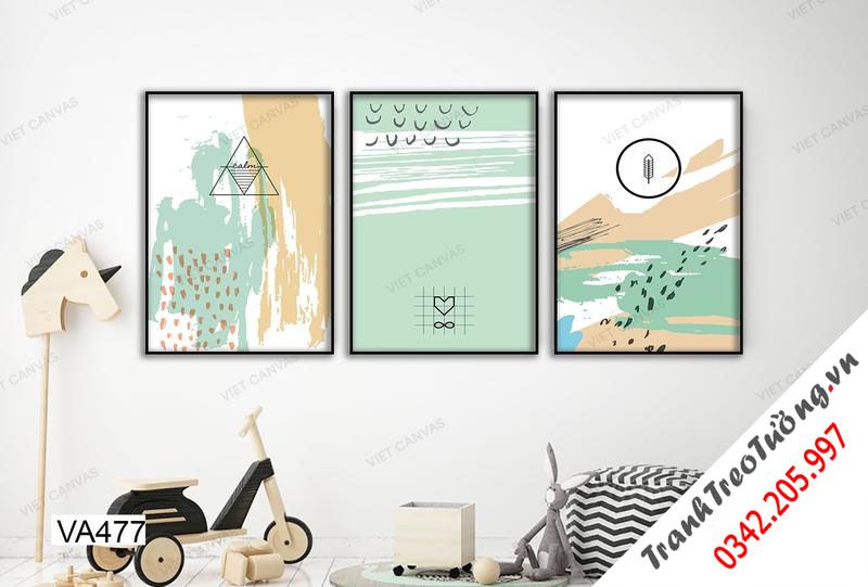 Bộ 3 Tranh Trừu Tượng Xanh Vàng
