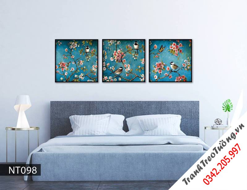 Bộ 3 Tranh Chú Chim Trên Cành Hoa