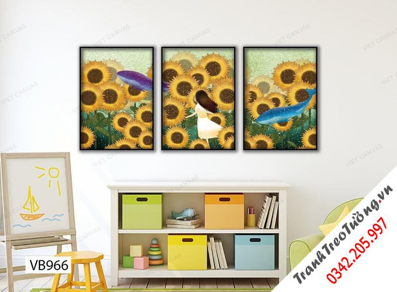 Bộ 3 Tranh Cô Gái Trên Đồi Hướng Dương