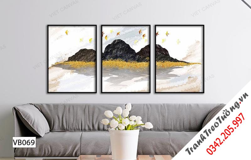 Bộ 3 Tranh Én Vàng Bay Quanh Núi
