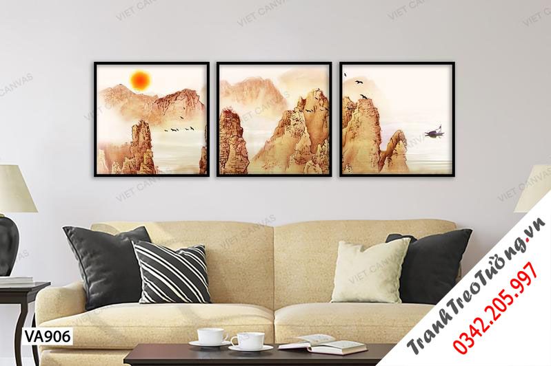 Bộ 3 Tranh Dãy Núi Nhuộm Ánh Hoàng Hôn