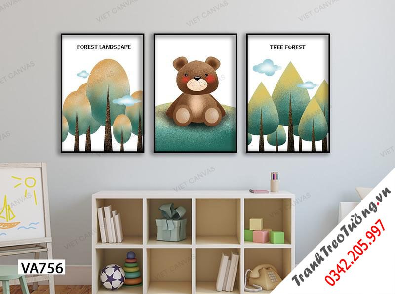 Bộ 3 Tranh Gấu Và Rừng Cây