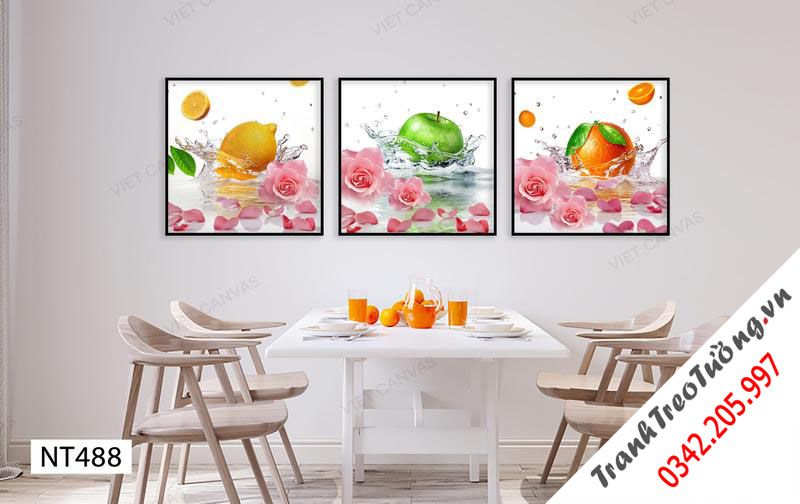 Bộ 3 Tranh Hoa Hồng Và Trái Cây