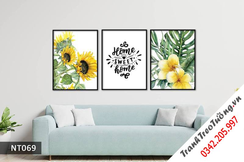 Bộ 3 Tranh Quotes, Hoa Hướng Dương Và Hoa Sứ
