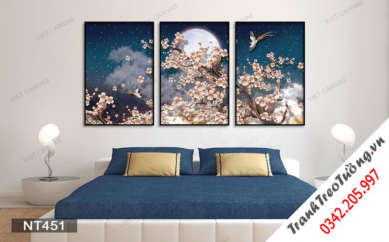 Bộ 3 Tranh Cây Hoa Dưới Ánh Trăng