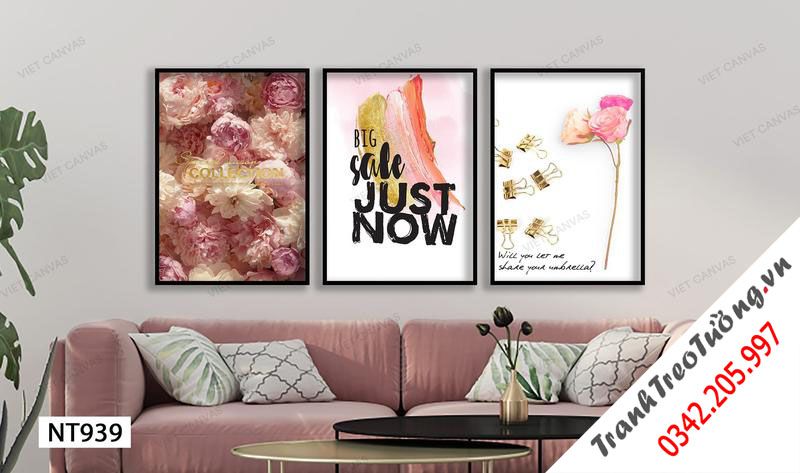 Bộ 3 Tranh Hoa Lá Và Quotes Big Sale Just Now