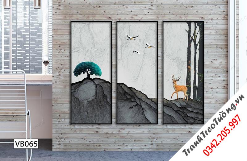 Bộ 3 Tranh Hươu Và Núi Đá
