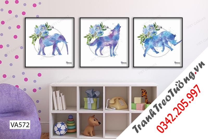 Bộ 3 Tranh Tê Giác, Chó Sói Và Voi