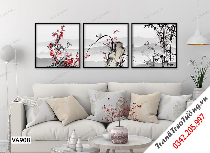 Bộ 3 Tranh Màu Hoa Đỏ Sặc Sỡ