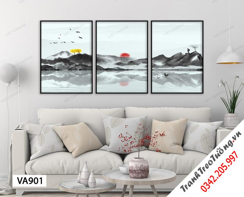 Bộ 3 Tranh Mặt Trời Lặn Khuất Sau Núi