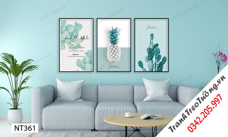 Bộ 3 Tranh Lá Cây Xanh Và Quả Dứa