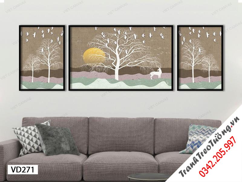 Bộ 3 Tranh Nai Giữa Khu Rừng