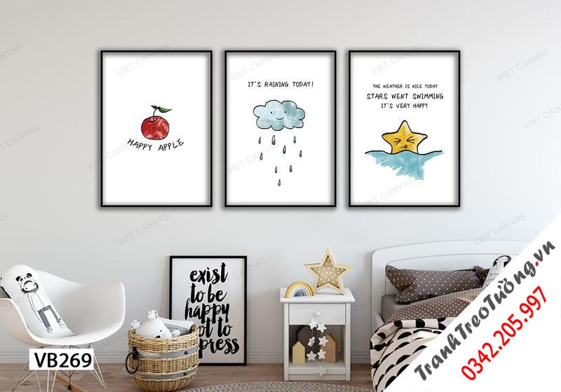 Bộ 3 Tranh Quả Táo, Ngôi Sao Và Đám Mây