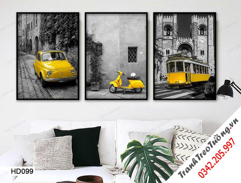 Bộ 3 Tranh Những Chiếc Xe Vàng Cổ Điển