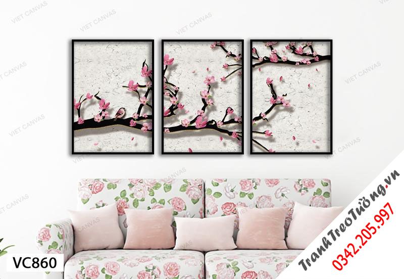 Bộ 3 Tranh Nhành Đào Đón Xuân