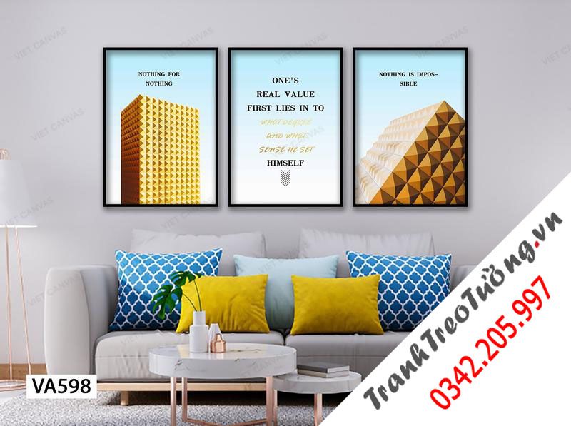Bộ 3 Tranh Khối Hình Hộp Và Quotes