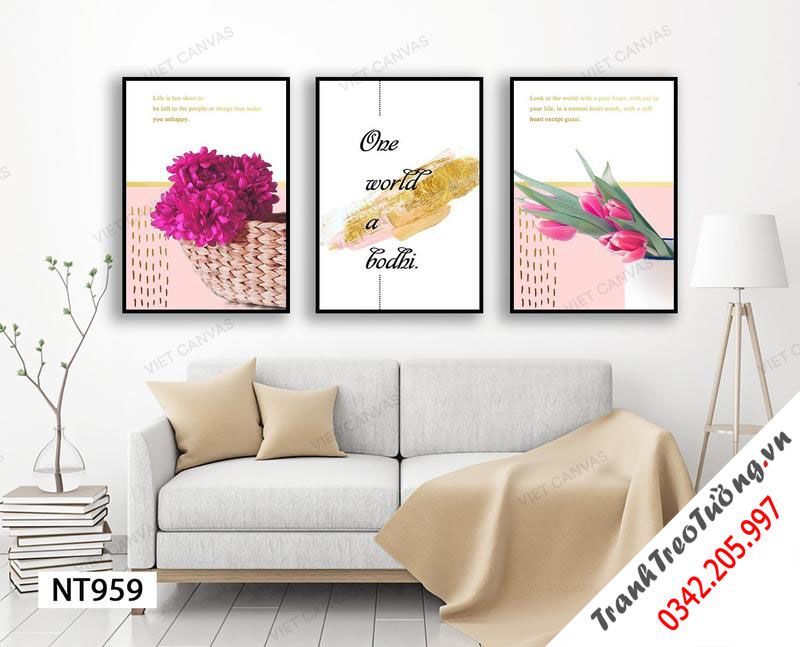 Bộ 3 Tranh Cành Hoa Và Quotes