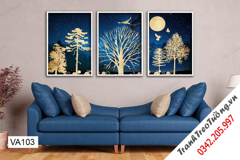 Bộ 3 Tranh Quang Cảnh Rừng Dưới Trăng