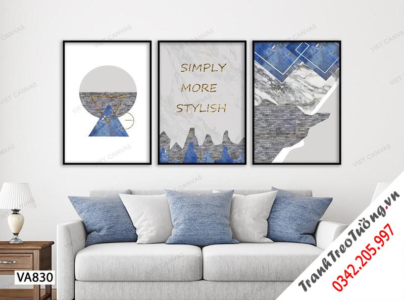 Bộ 3 Tranh Trừu Tượng Xanh Xám