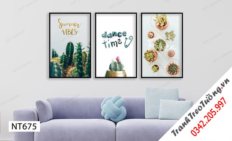 Bộ 3 Tranh Xương Rồng Xanh Mát