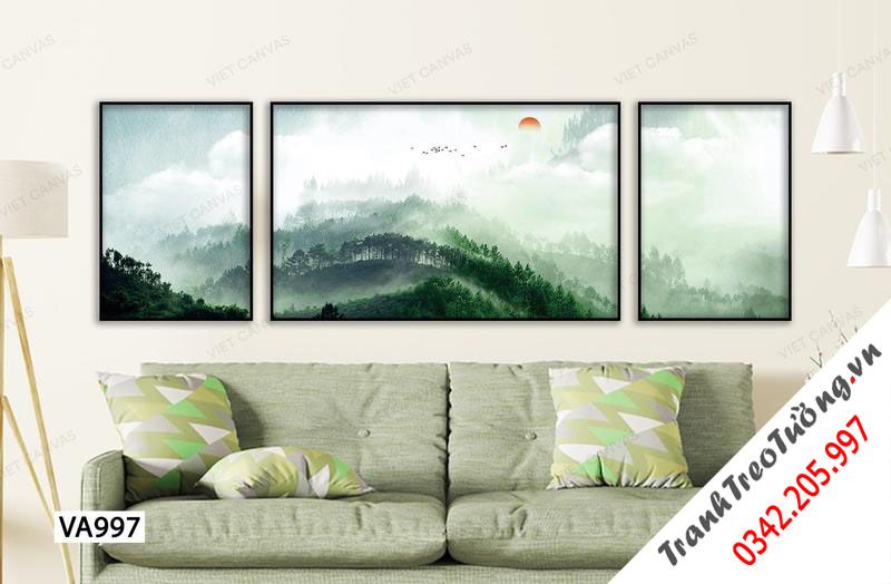 Bộ 3 Tranh Sương Sớm Trên Đồi