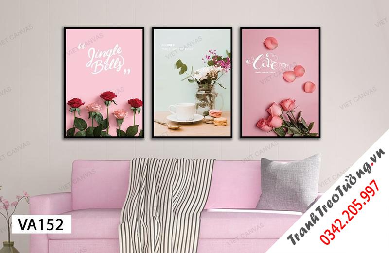 Bộ 3 Tranh Tách Trà Sáng Và Hoa Hồng Ngọt Ngào
