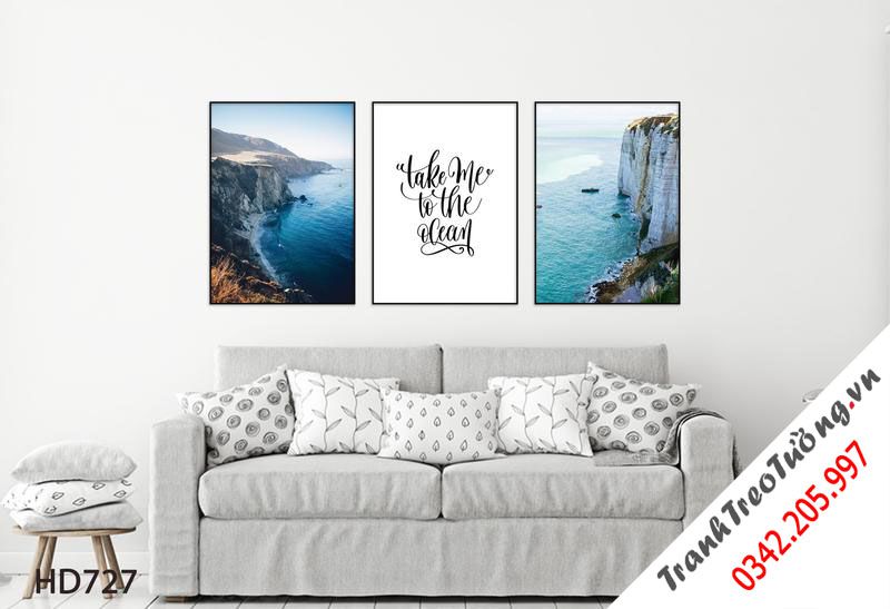Bộ 3 Tranh Biển Xanh Và Quotes Take Me To The Ocean