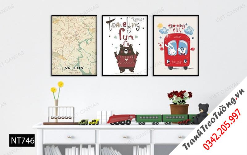 Bộ 3 Tranh Gấu, Thỏ Và Bản Đồ Sài Gòn