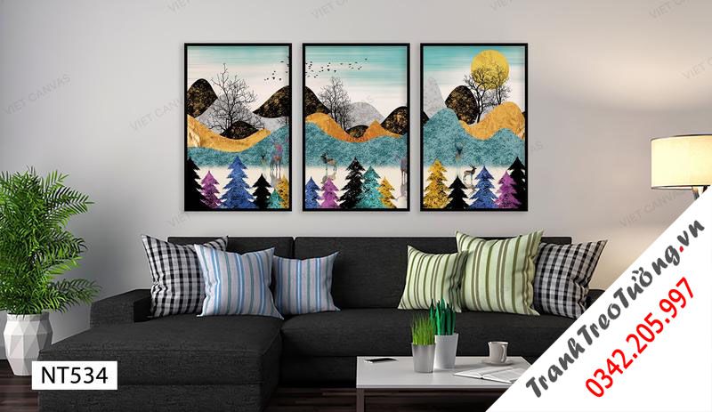 Bộ 3 Tranh Hươu Và Rừng Núi
