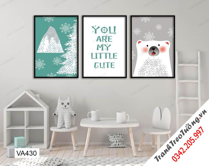 Bộ 3 Tranh Chú Gấu, Cây Thông Và Quotes You Are My Little Cute