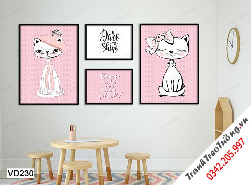 Bộ 4 Tranh Cô Mèo Đáng Yêu