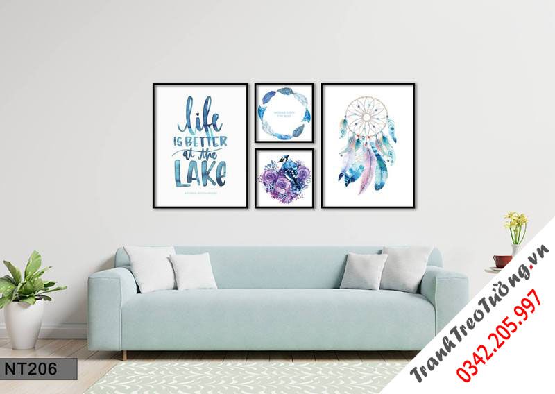 Bộ 4 Tranh Hoa Lá, Dream Catcher Và Quotes