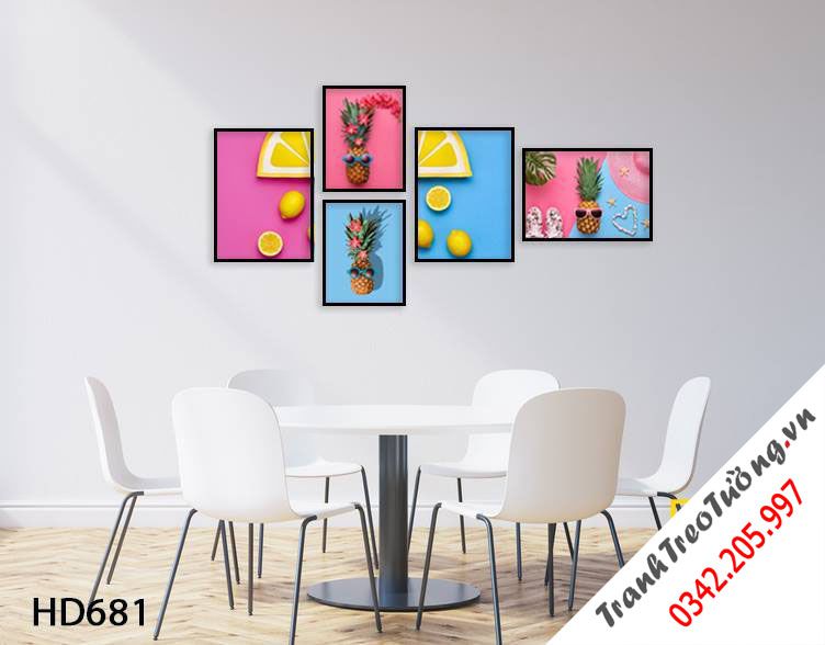 Bộ 5 Tranh Dứa Và Những Lát Chanh Tươi