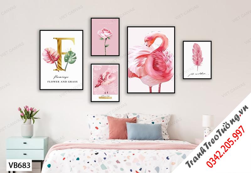 Bộ 5 Tranh Hoa Lá, Lông Vũ Và Hồng Hạc