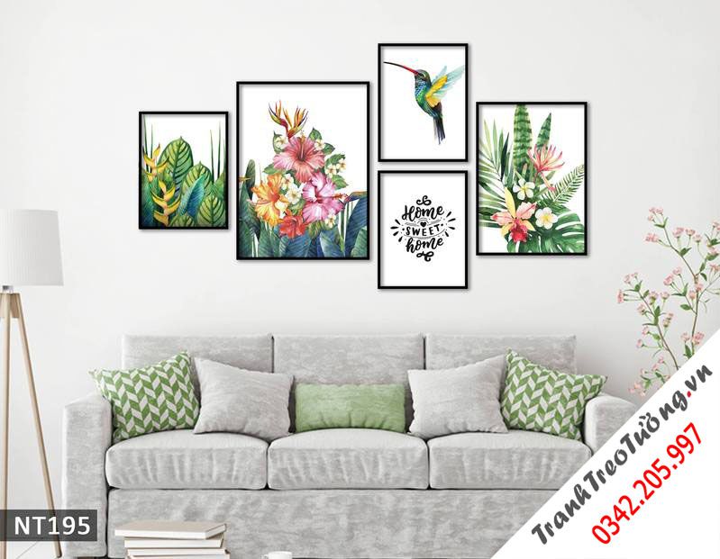 Bộ 5 Tranh Chú Chim Và Hoa Lá Rực Rỡ