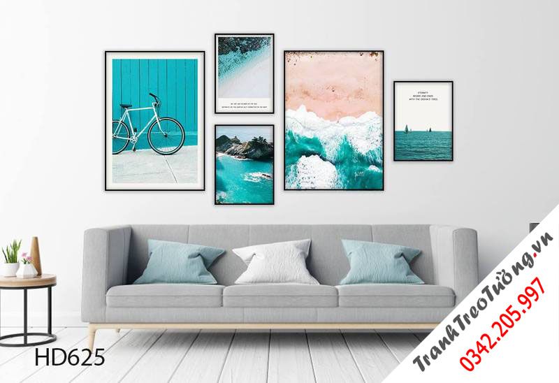 Bộ 5 Tranh Chiếc Xe Đạp Và Màu Xanh Biển Cả