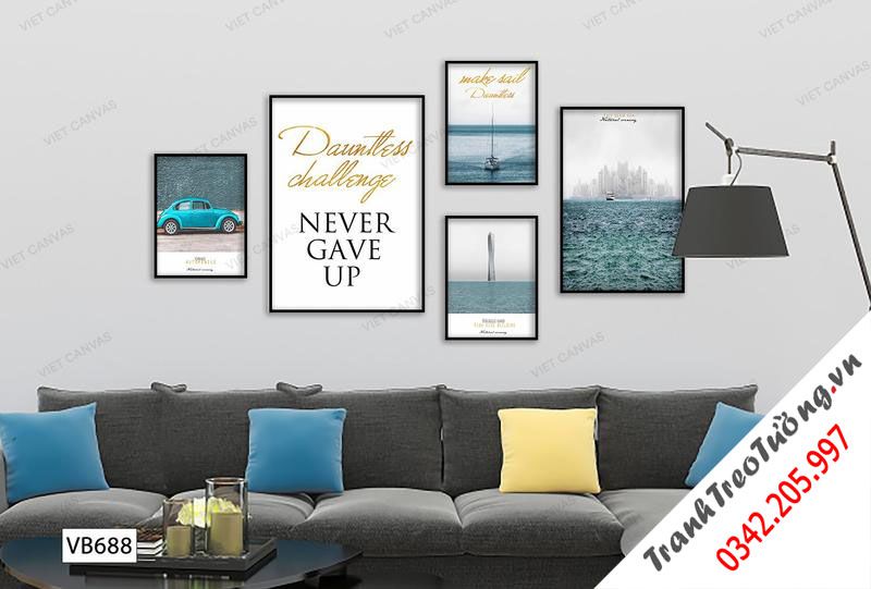 Bộ 5 Tranh Chiếc Xe Xanh, Biển Cả Và Quotes