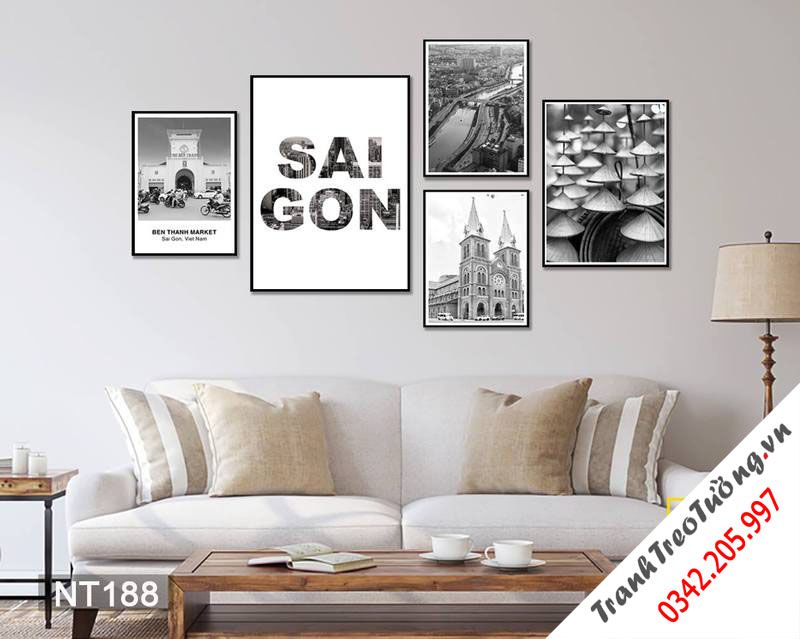 Bộ 5 Tranh Sài Gòn Trắng Đen