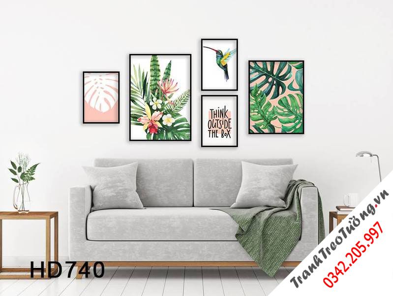 Bộ 5 Tranh Lá Cây, Chú Chim Và Quotes