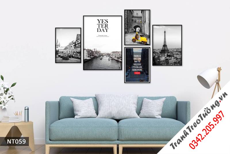 Bộ 5 Tranh Tháp Eiffel Và Khu Phố