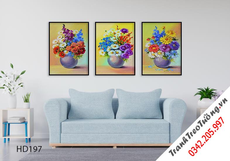 Bộ 3 Tranh Bình Hoa Sặc Sỡ