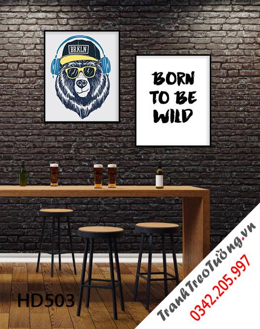 Bộ 2 Tranh Chú Chó Và Quotes Born To Be Wild