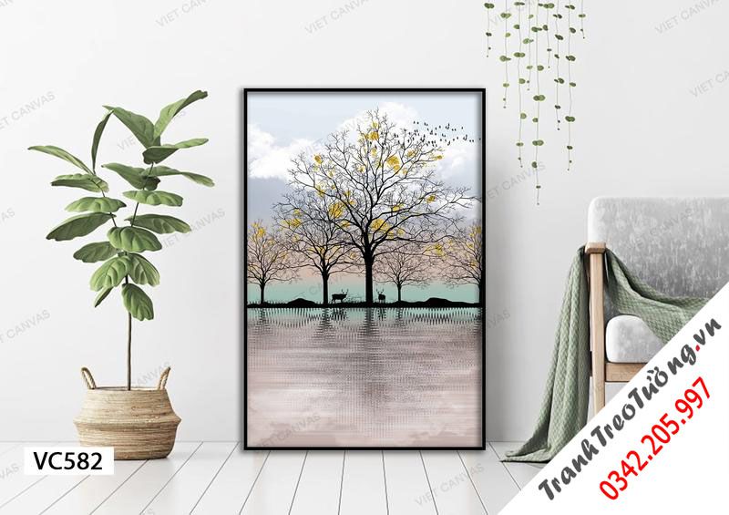 Tranh Hươu Dưới Những Gốc Cây