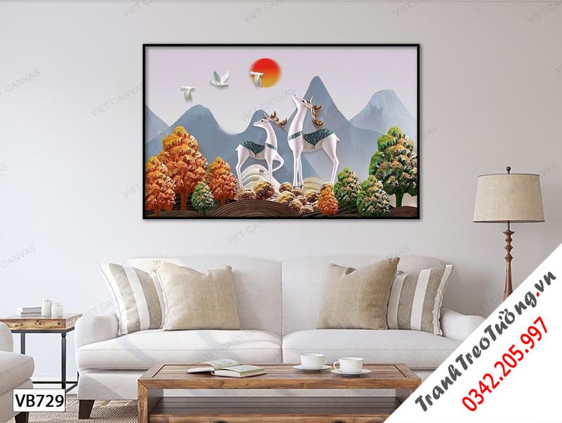 Tranh Đôi Nai Trên Thảo Nguyên 3D
