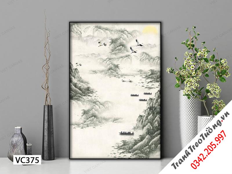 Tranh Bến Thuyền Trong Sương Sớm